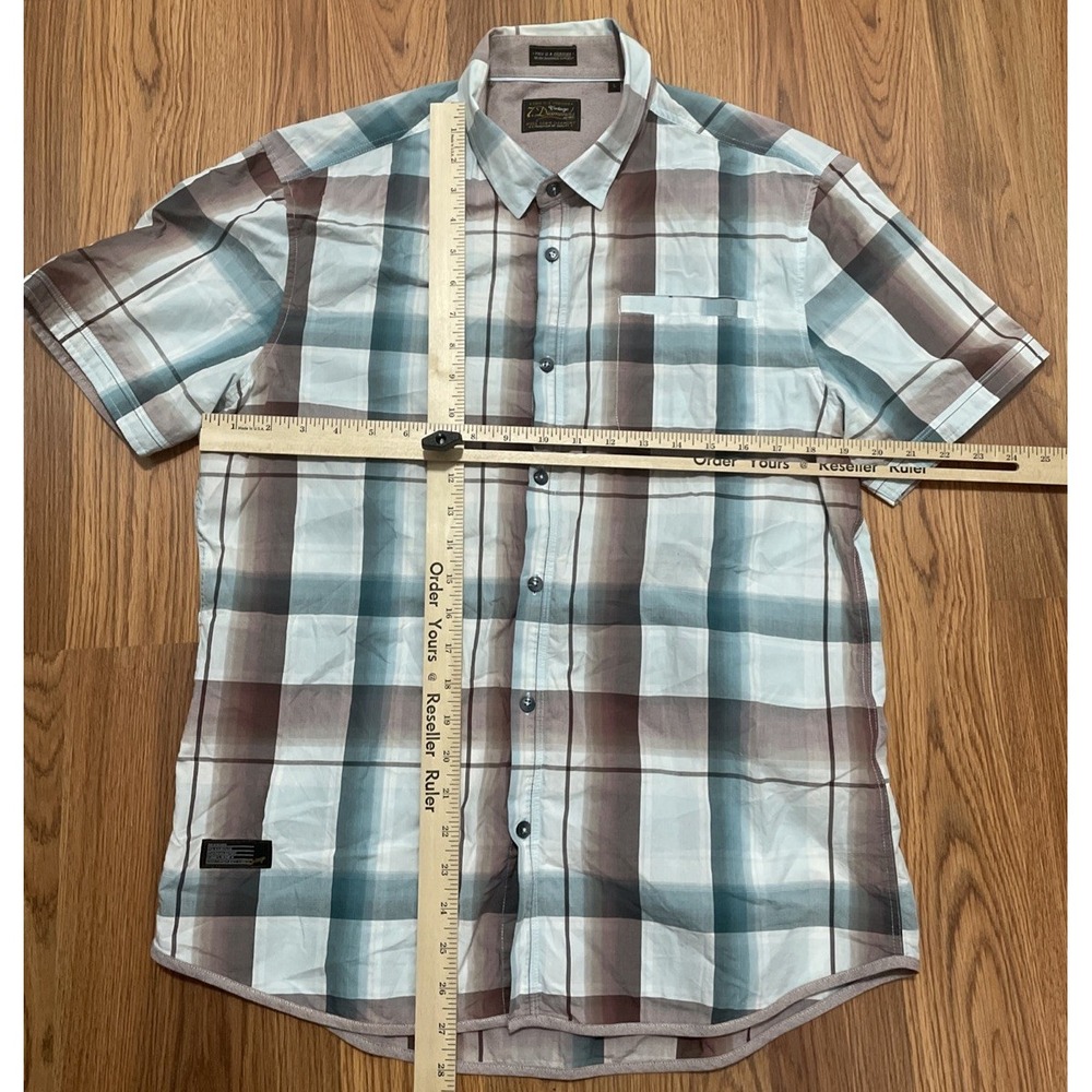 7 Diamonds Shirt Mens Large Plaid Button Up Cotton Short Sleeve Blue - Picture 2 of 13